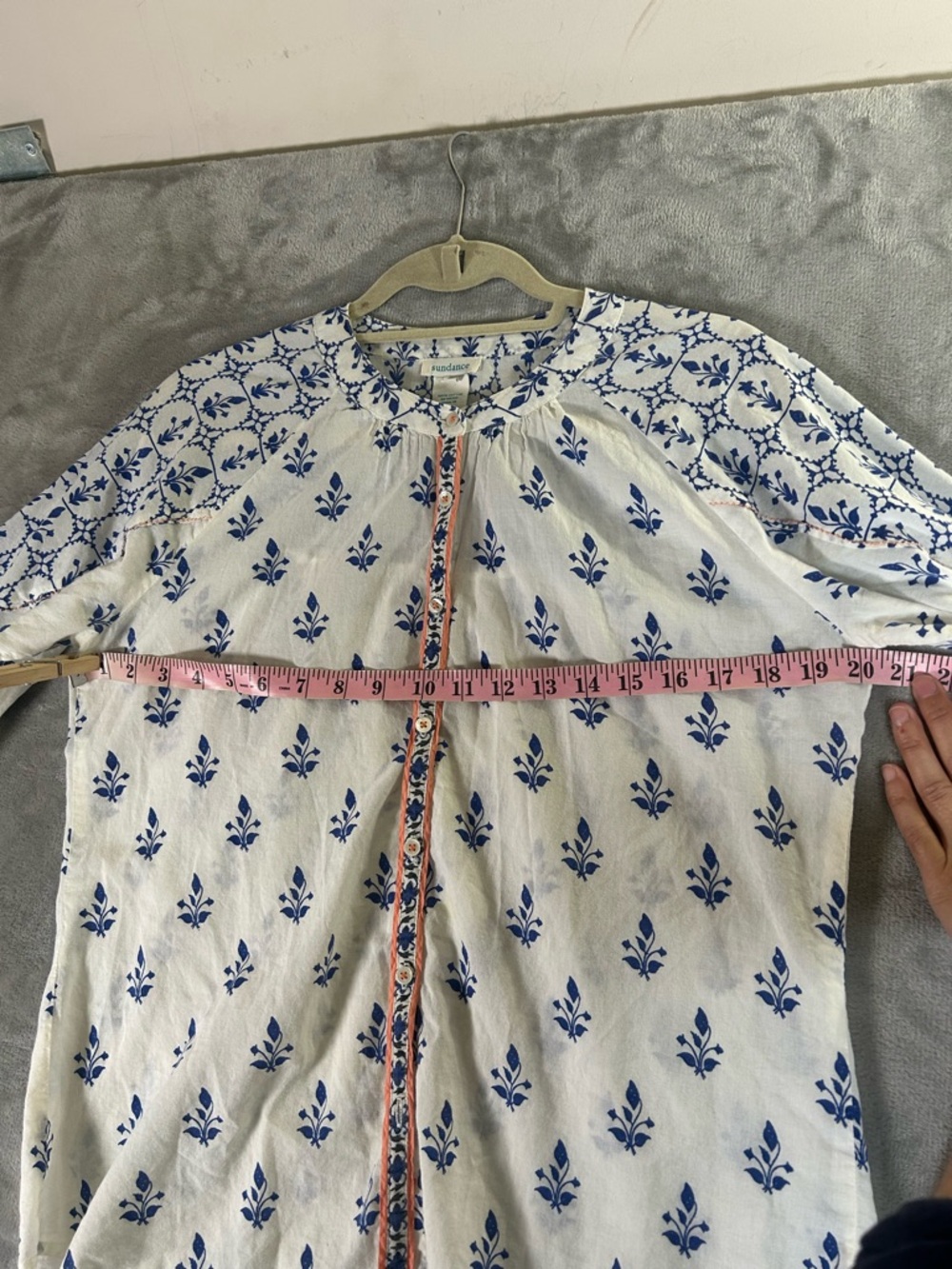 Sundance White Button-Down Shirt with Blue Print and Orange Trim - Picture 5 of 8